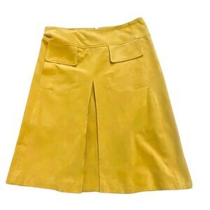 Vintage Italian‎ Victory Leather Yellow Suede A line-pleated Skirt, Size US12
